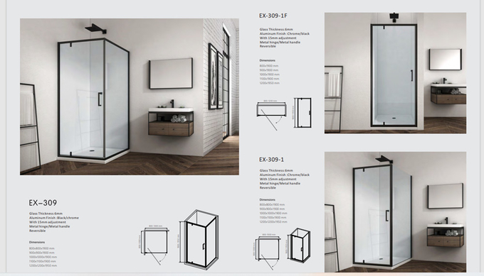 6 8 10mm Bathroom Shower Cabinets Frameless SS Hinge Swing Clear Glass Shower Door 1