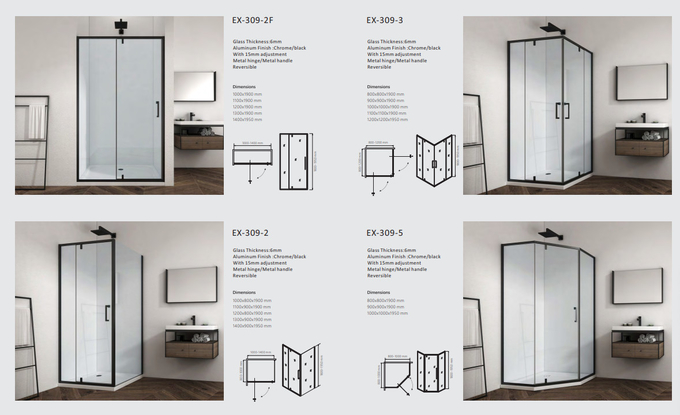 6 8 10mm Bathroom Shower Cabinets Frameless SS Hinge Swing Clear Glass Shower Door 0